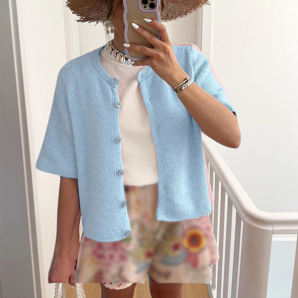 Short Sleeve Knit Cardigan with Lightweight Summer Drape