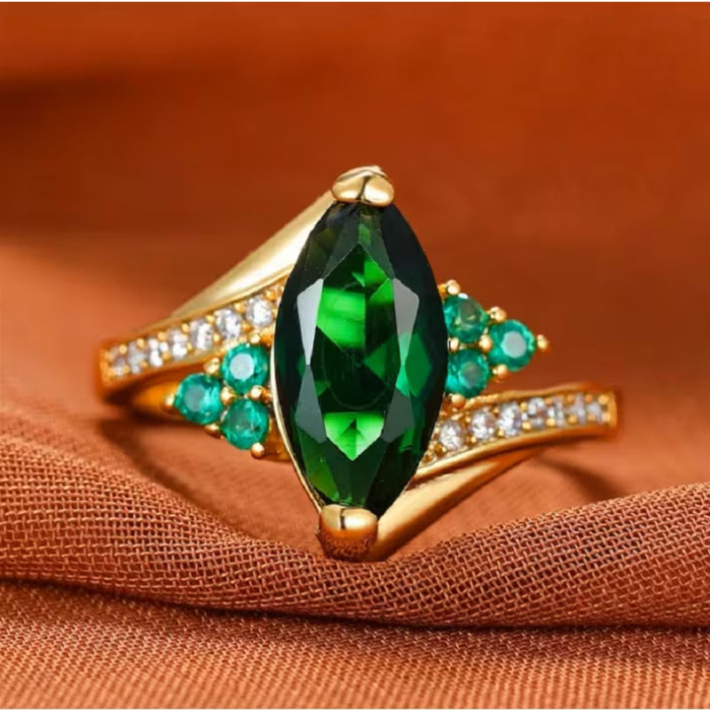 Marquise Emerald-Look Crown Ring