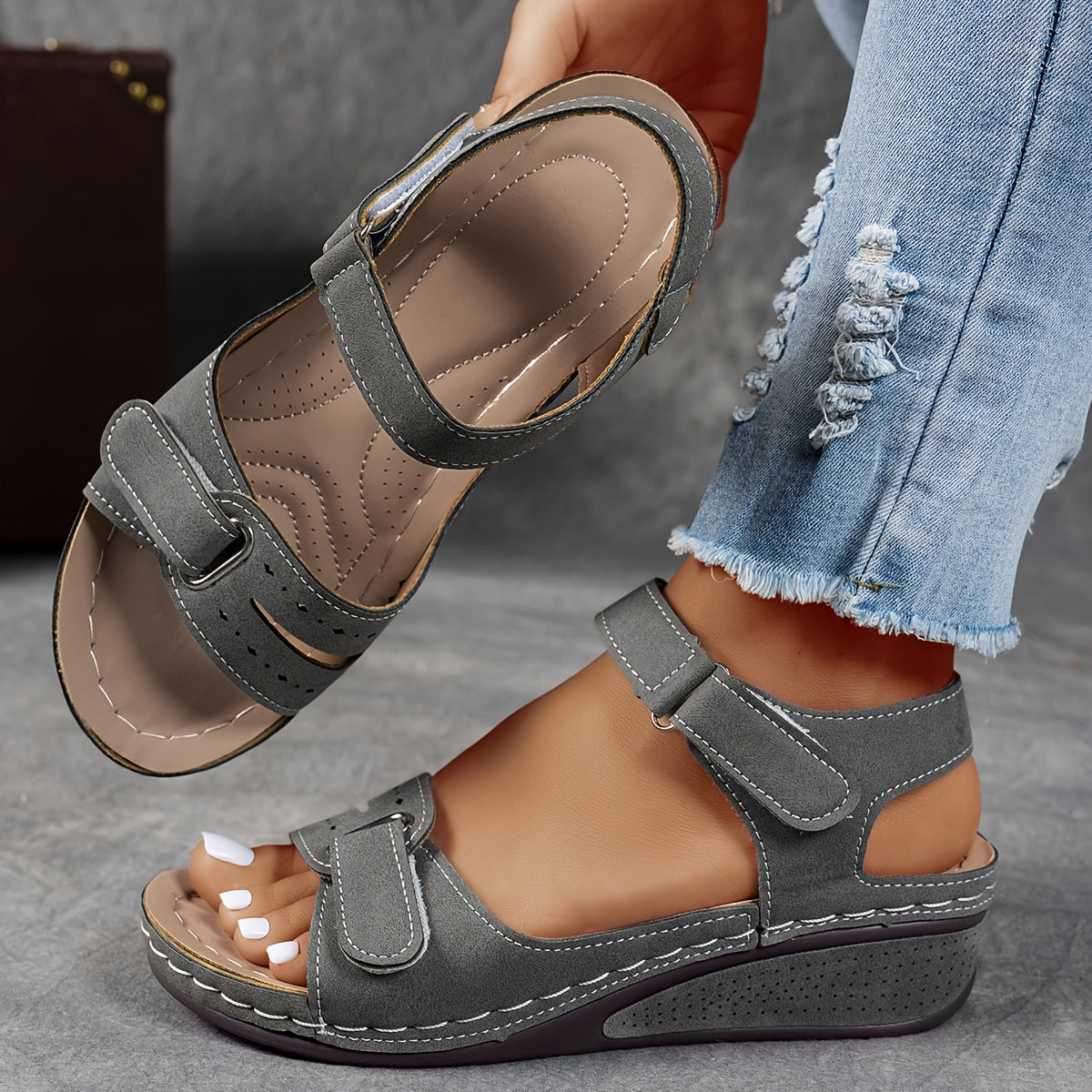 Women's Adjustable Wedge Sandals with Open Toe