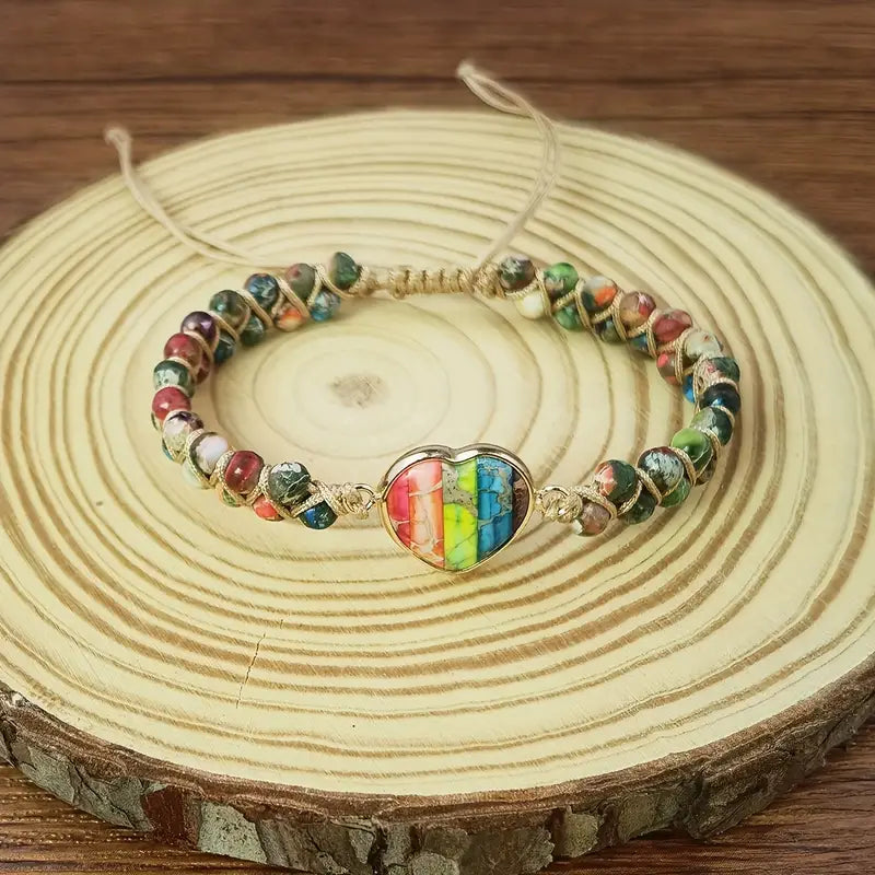 Rainbow Heart Centrepiece Bead Bracelet