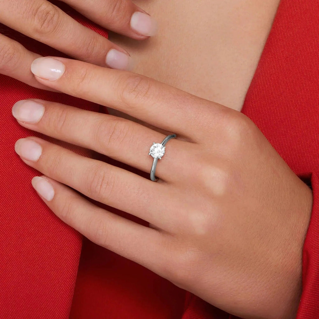 Solitaire Crystal Ring with Slim Band