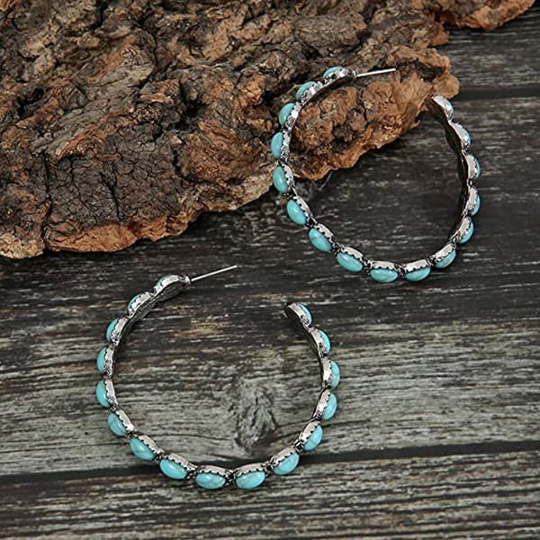 Vintage-Style Stone Hoop Earrings in Three Colours