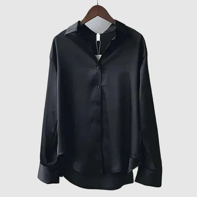 Satin Long Sleeve Button-Down Blouse