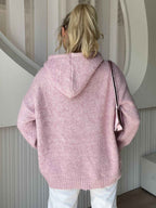Hooded Knit Cardigan with Drawstring and Button Front