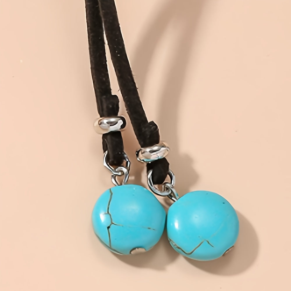 Bohemian Y-vormige ketting met dubbele turquoise kralen