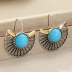 Bohemian Turquoise Fan-Shaped Hollow Hook Earrings
