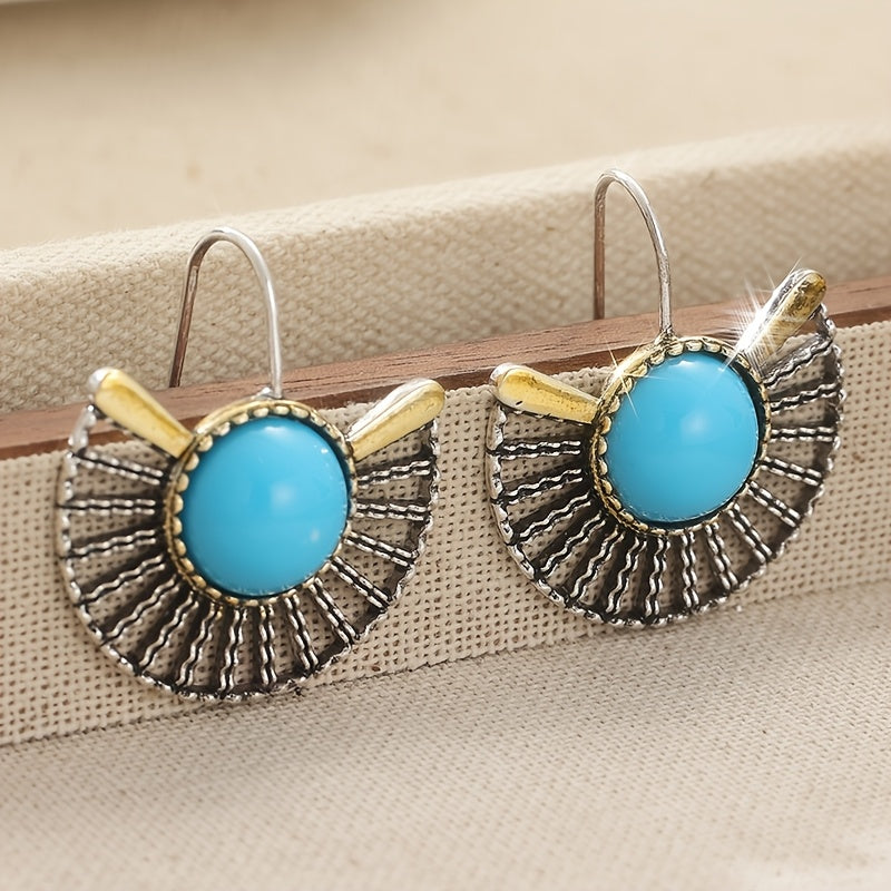 Bohemian Turquoise Fan-Shaped Hollow Hook Earrings