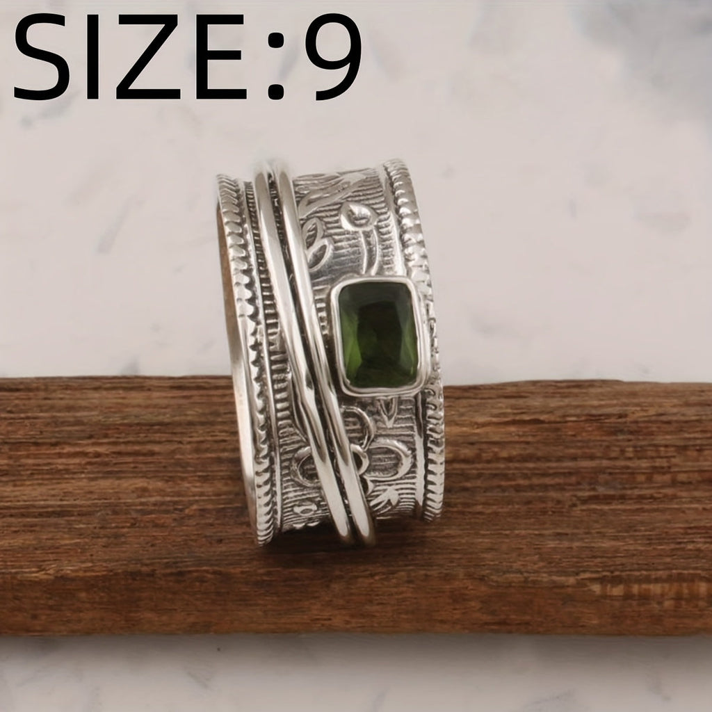 Vintage-Style Bohemian Wide Band Zirconia Silver-Plated Ring