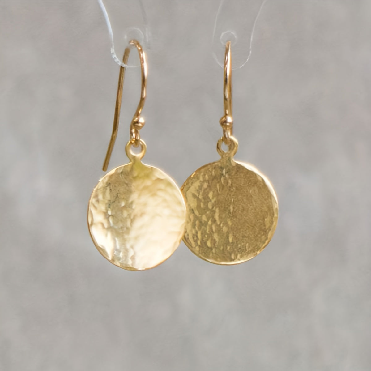 Round Hammered Disc Drop Earrings