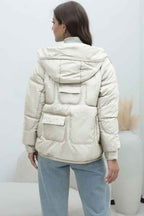 Quilted Hooded Jacket with High Collar and Drawstring Hem
