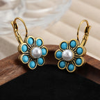 Vintage Turquoise and Pearl Flower Earrings