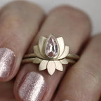 Vintage Pink Zirconia Lotus Flower Ring Set