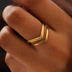 Adjustable Double-Layer V-Shaped Statement Ring