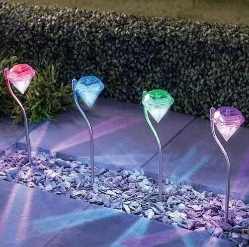 Solar Garden Lights – Diamond LED Lawn Stake Light, Waterproof Outdoor Pathway Lighting