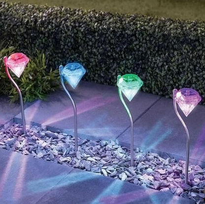 Solar Garden Lights – Diamond LED Lawn Stake Light, Waterproof Outdoor Pathway Lighting