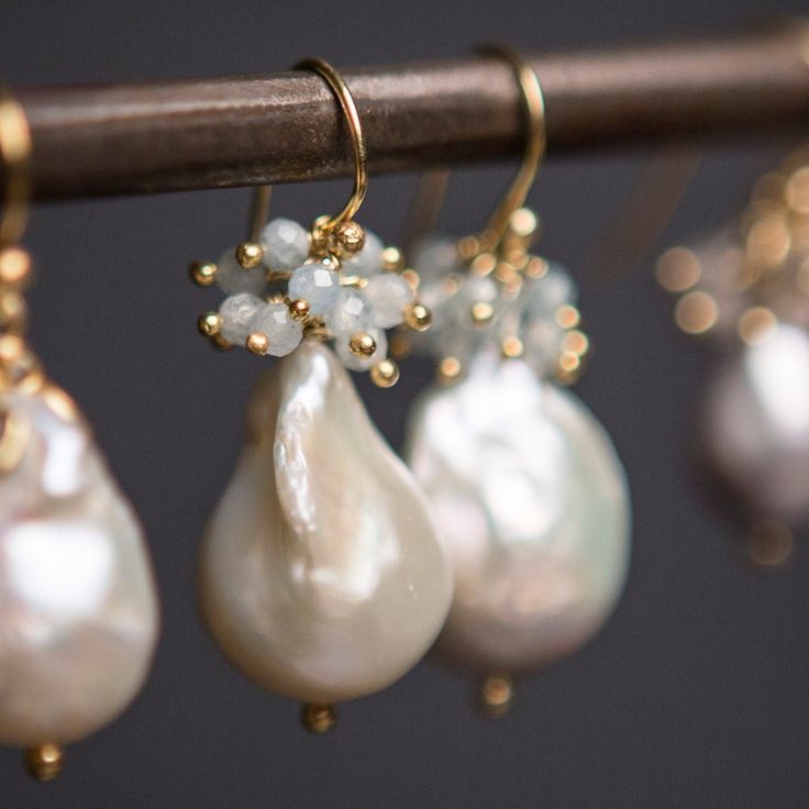 Vintage-Style Aquamarine-Look and Baroque Pearl Earrings