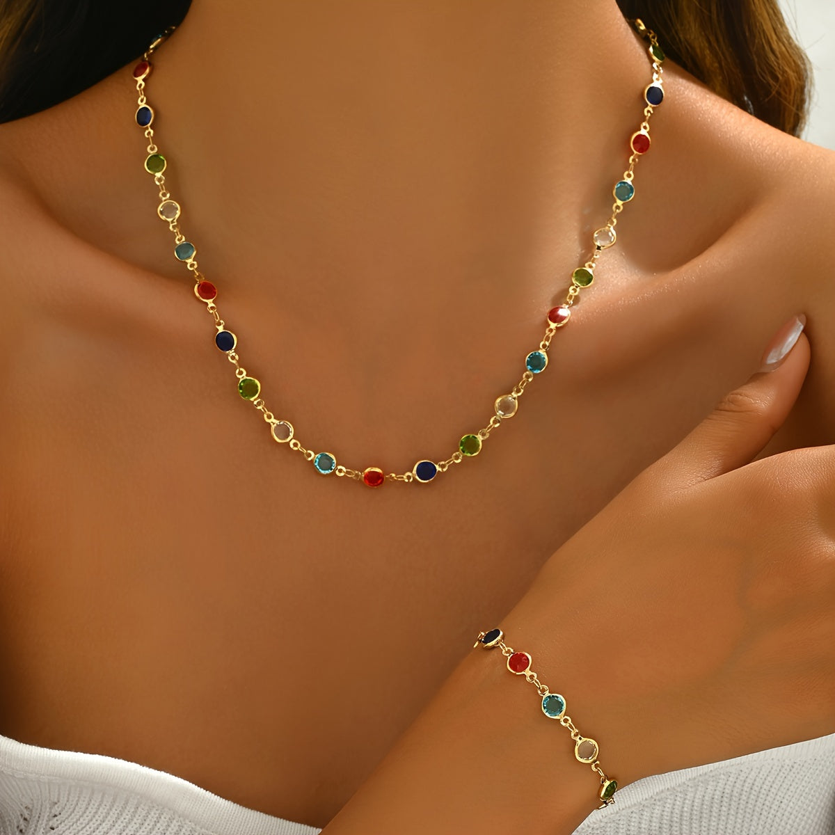 Set van ketting en armband met veelkleurige kristallen