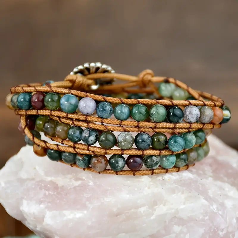 Armband met groene agaat en bloem