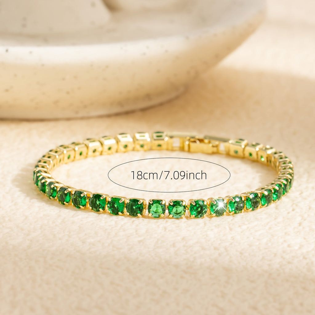 Bohemian Emerald-Green Zirconia Gold-Plated Tennis Bracelet