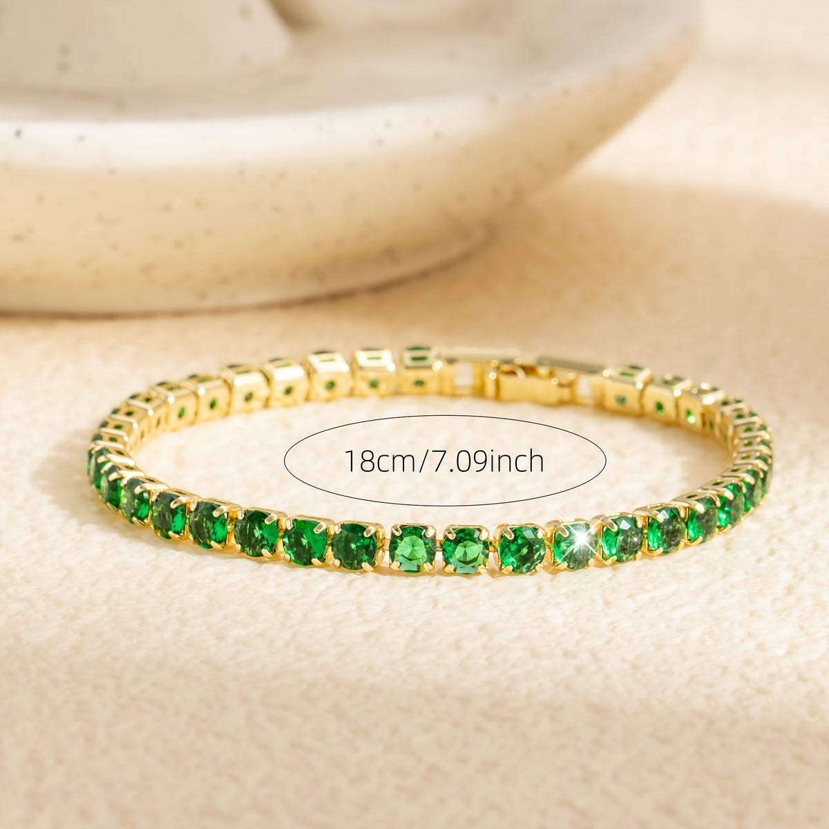 Bohemian Emerald-Green Zirconia Gold-Plated Tennis Bracelet