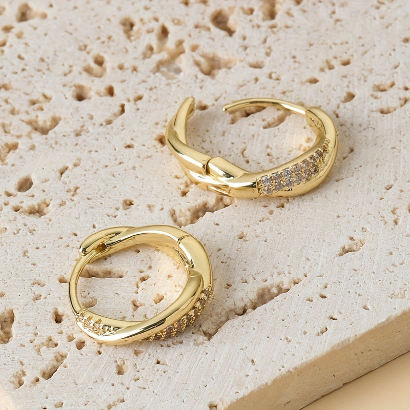 Twisted Gold-Tone Hoop Earrings with Pavé Crystal Accents