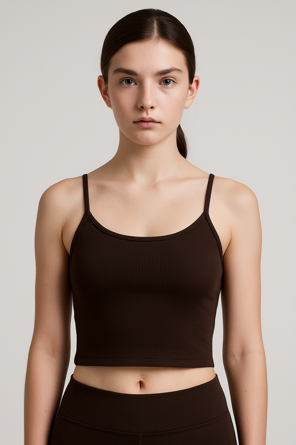 Geribbelde katoenen tanktop met spaghettibandjes en nauwe snit