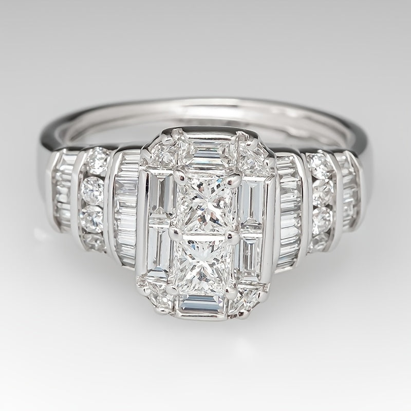 Silver-Plated Bridal-Style Square Zirconia Ring