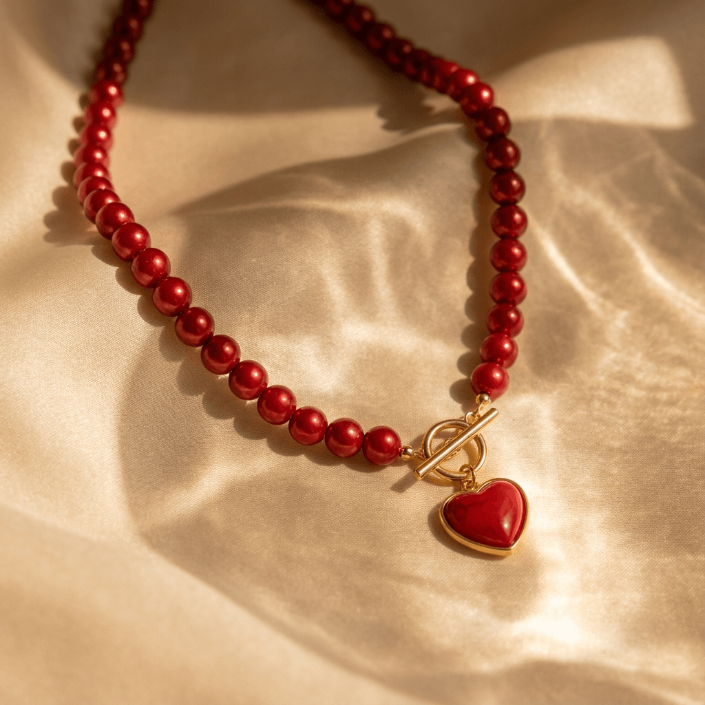 Red Acrylic Heart Necklace and Bracelet Set