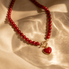 Red Acrylic Heart Necklace and Bracelet Set
