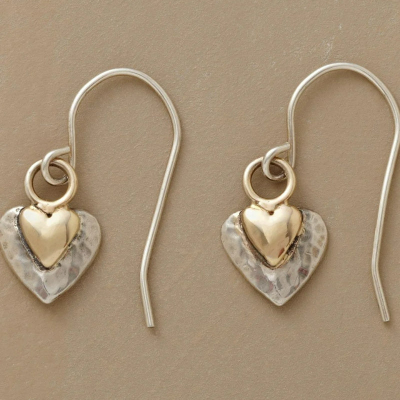 Vintage Two-Tone Heart Pendant Earrings