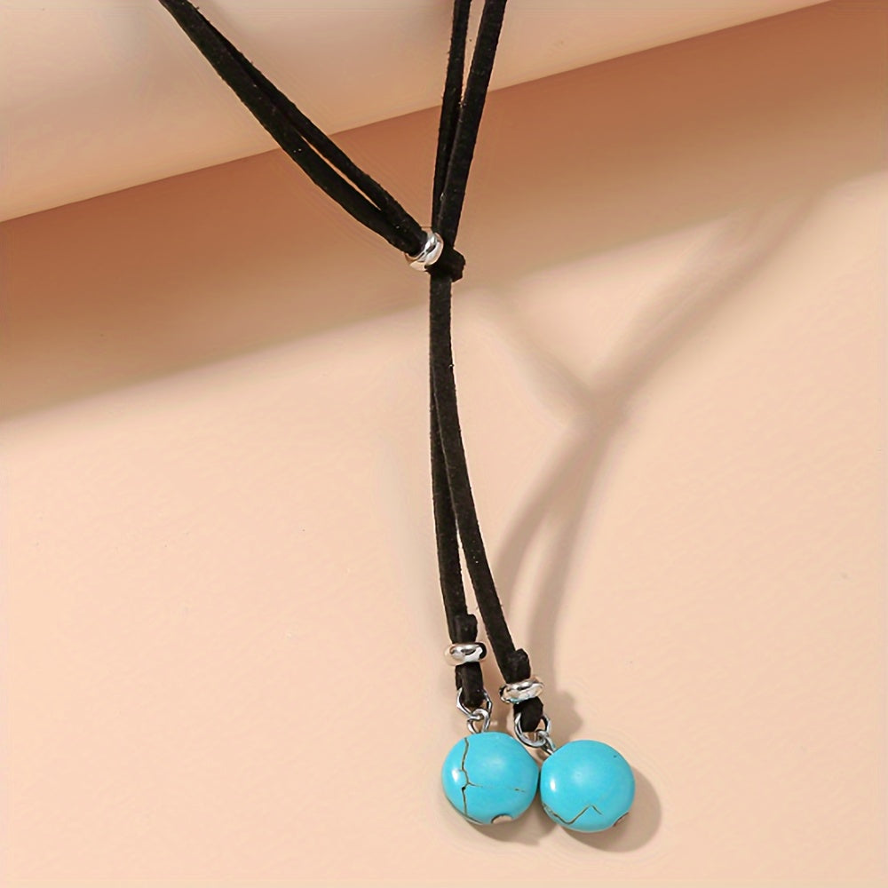 Minimalistische boho verstelbare choker met turquoise kralen