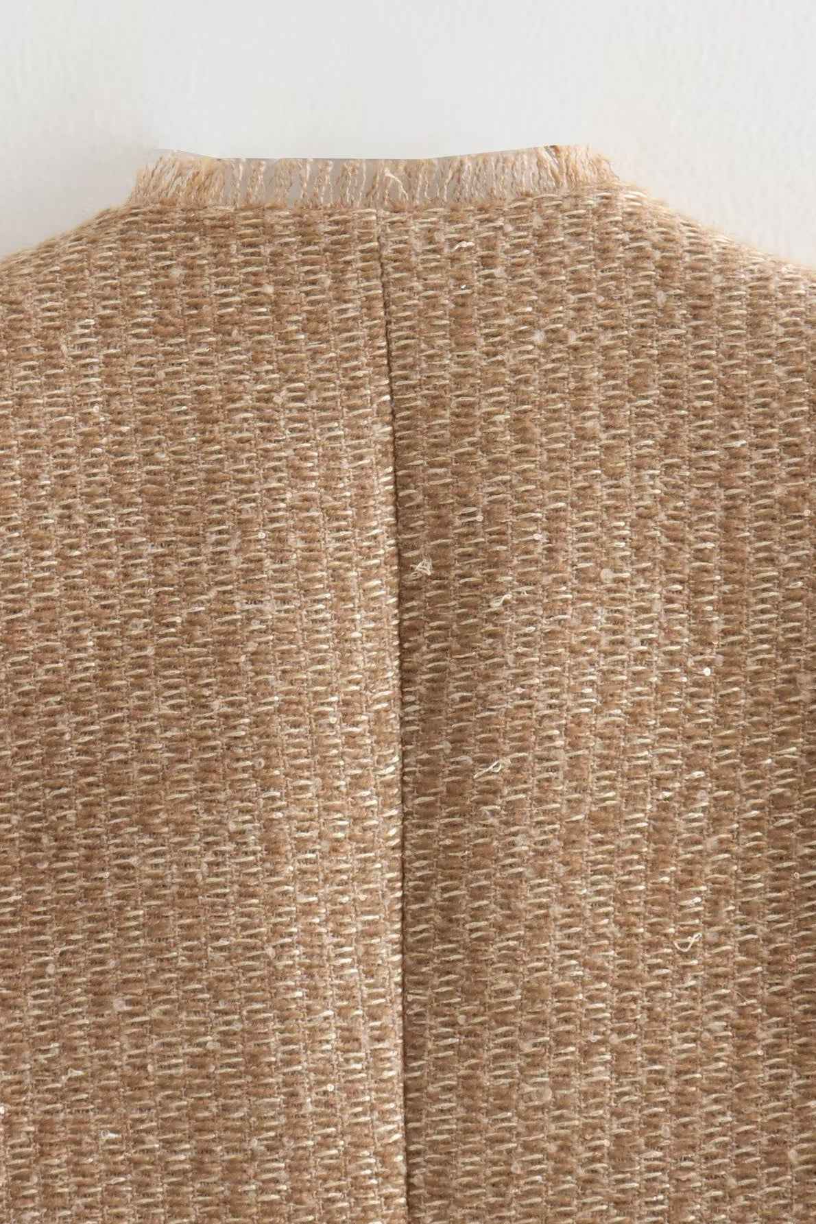 Slim Fit Tweed Style Short Coat with Contrast Trim Detail