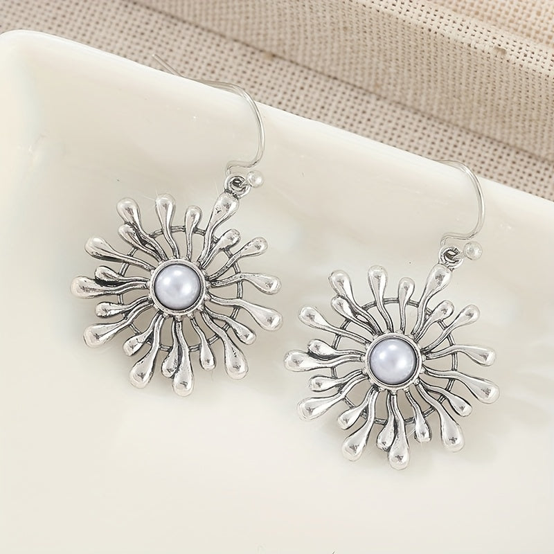 Bohemian Sunburst Pearl Drop Earrings