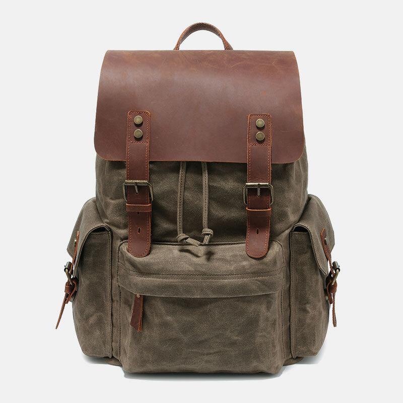 Retro Canvas and Genuine Leather Laptop Backpack