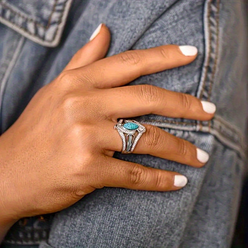 Marquise Turquoise Sterling Silver Statement Ring