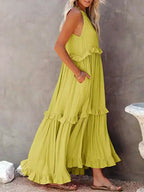 Sleeveless Halter Tiered Ruffle Maxi Dress