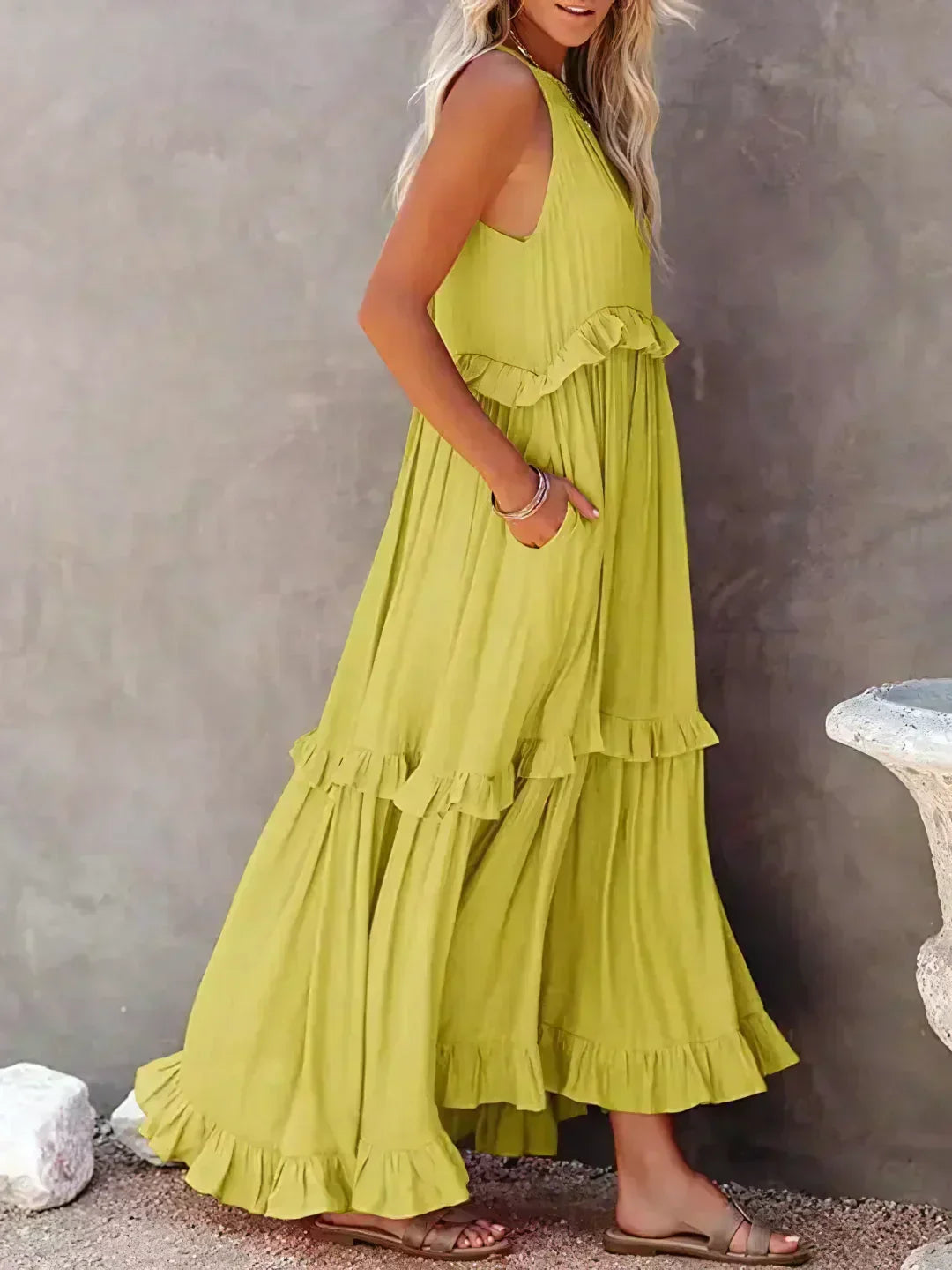 Sleeveless Halter Tiered Ruffle Maxi Dress