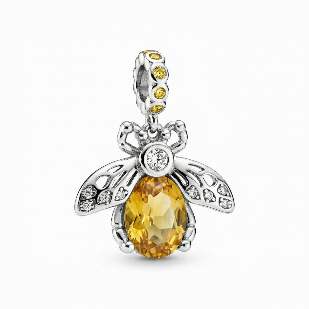 Breloque pendante abeille en argent sterling 925 et zircons