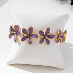 Vintage-Style Purple Enamel Flower Gold-Plated Bracelet