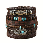 Tribal Leather and Bead Bracelet Set
