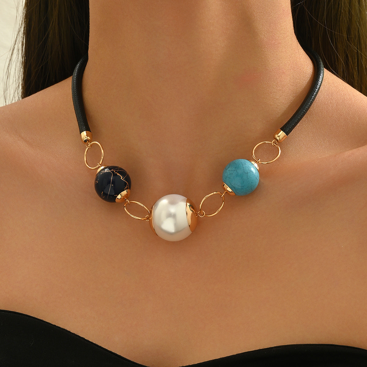 Bohemian Minimalist Pearl and Turquoise Bead Necklace
