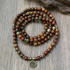 Lotus Charm Polychrome Jasper Multi-Layer Bracelet
