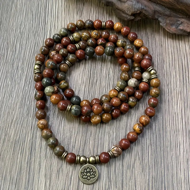 Lotus Charm Polychrome Jasper Multi-Layer Bracelet