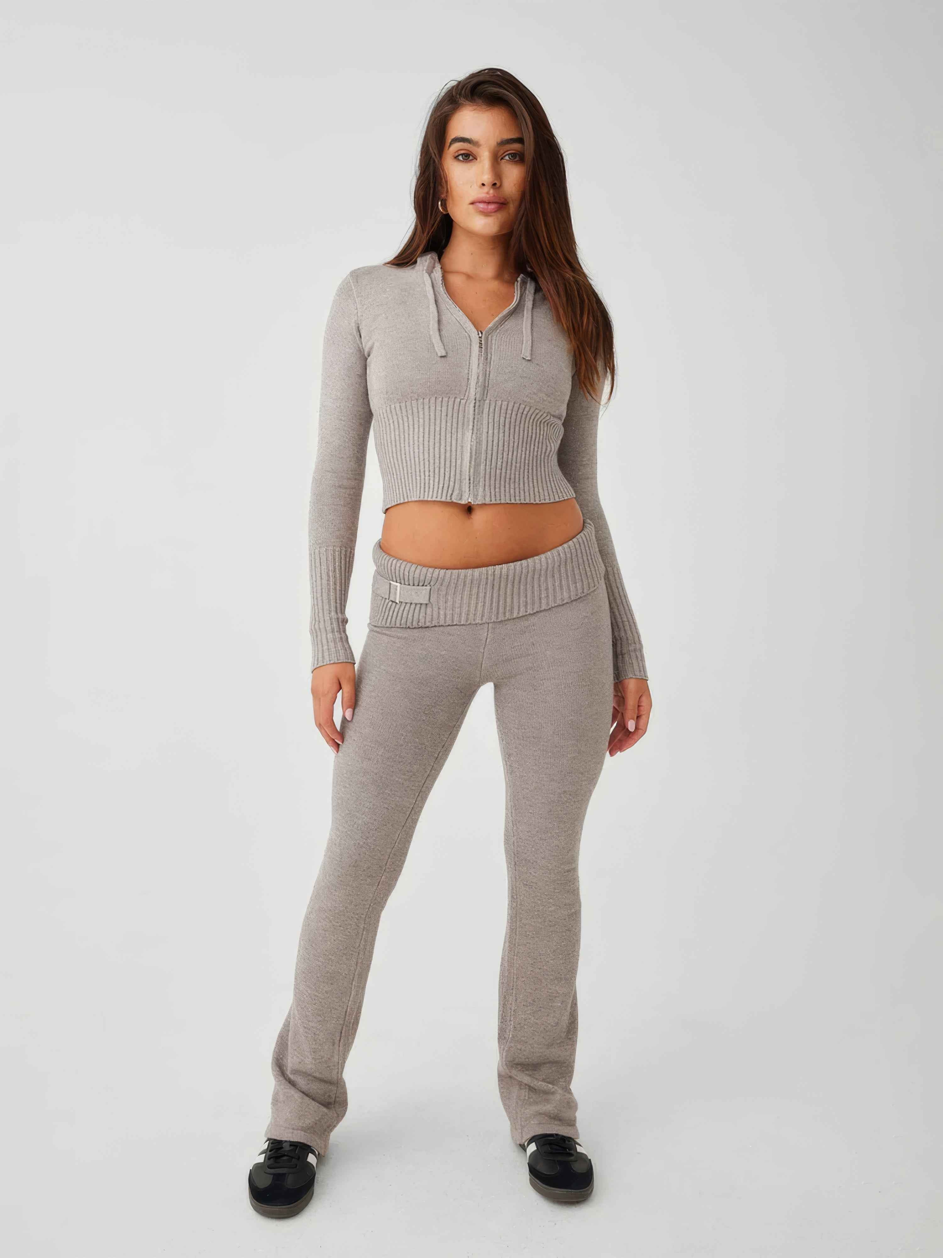 Soft Knit Two-Piece Set with Relaxed Top and Matching Trousers