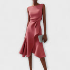 Sleeveless Midi Dress with Asymmetric Draped Skirt