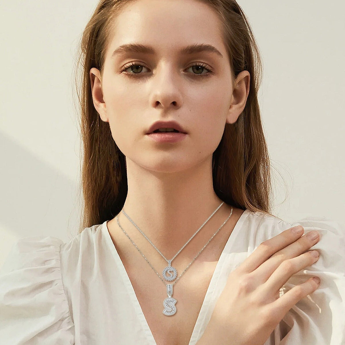 Pavé Letter Initial Necklace in Two Metal Tones