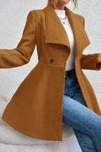 Slim Fit Longline Coat with Notched Collar and Defined Waist