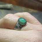 Carved Flower Emerald-Look Ring