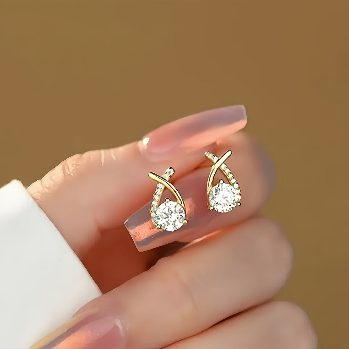 Gold-Tone Cross Zirconia Stud Earrings