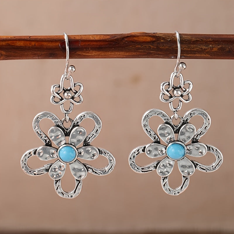 Vintage bohemian bloemoorhangers met turkoois